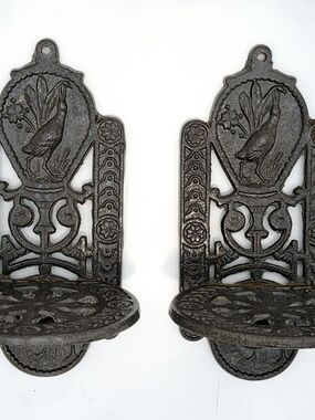 Antique Cast Iron Kiwi Bird Wall Mount Sconces, a Pair